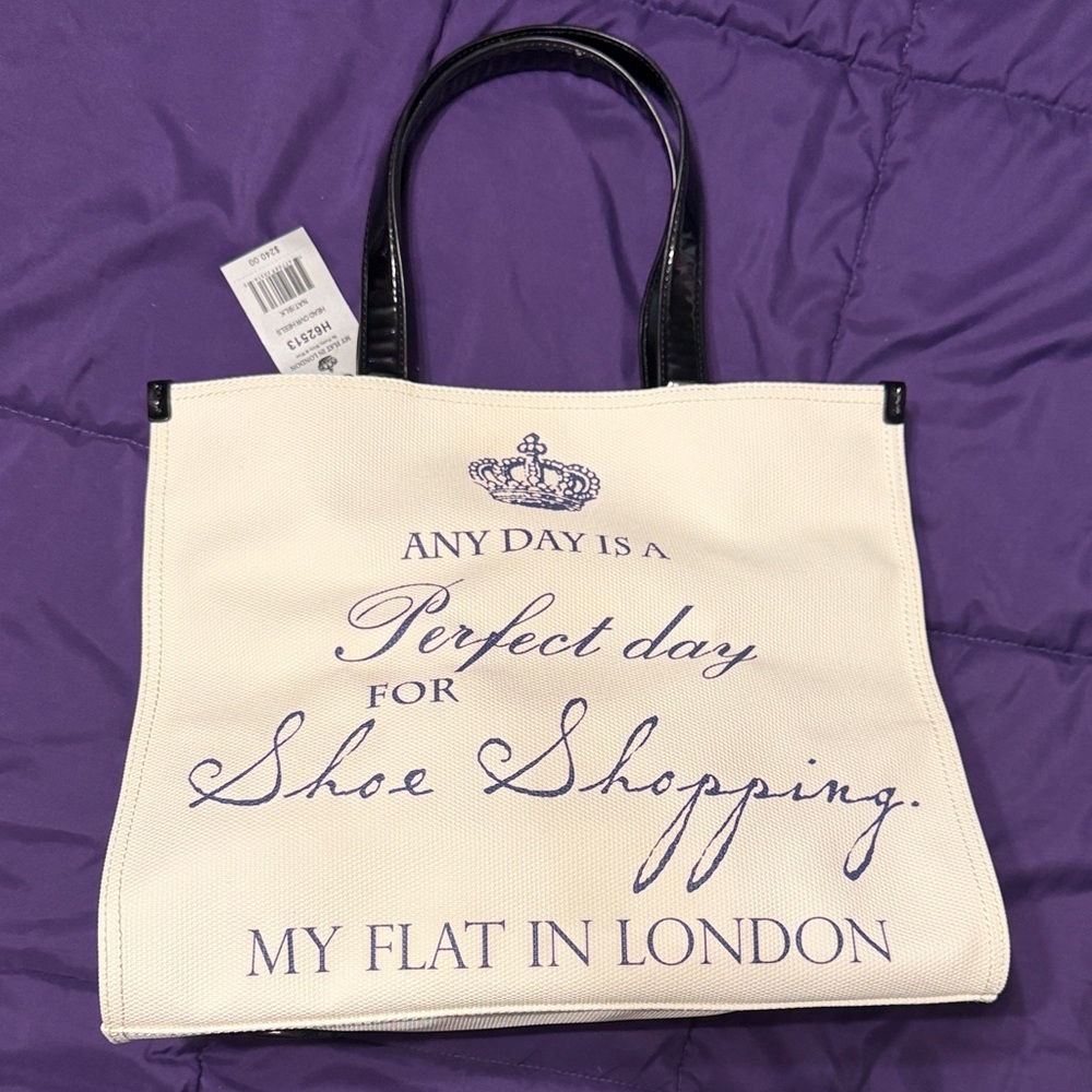My Flat in London Cream and Black Tote with Pink Accents - Picture 3 of 9